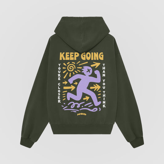 Keep Going Oversized Hoodie - Olive Back