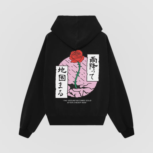 Heavy Rain black oversized hoodie, back view - DREAM. mental health streetwear