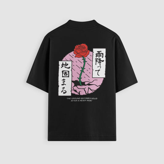 Heavy Rain black oversized tee, back view - DREAM. mental health streetwear