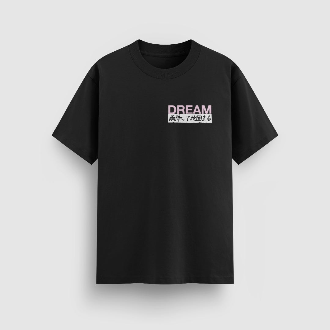 Heavy Rain black standard tee, front view - DREAM. mental health streetwear