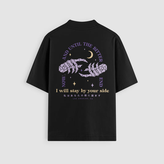 I Will Stay By Your Side Black Oversized Tee, back view - DREAM. mental health streetwear