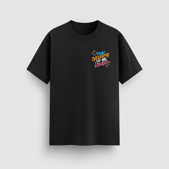 You Deserve To Be Loved Black Tee (Día de Muertos), front view - DREAM. mental health streetwear