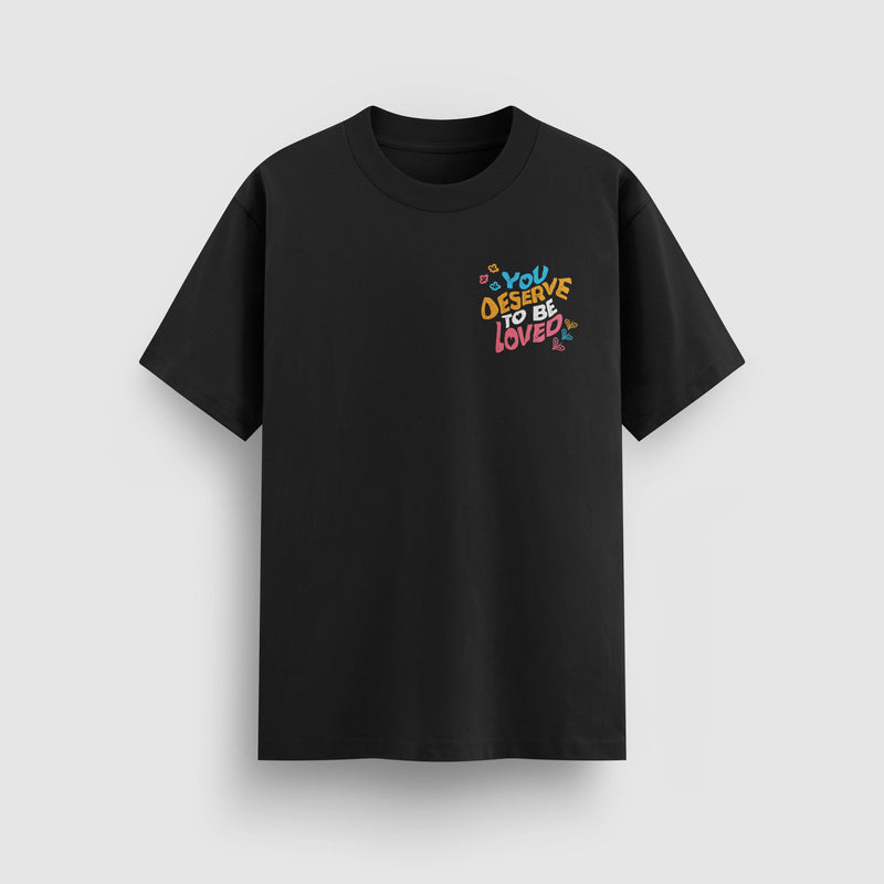 You Deserve To Be Loved Black Tee (Día de Muertos), front view - DREAM. mental health streetwear