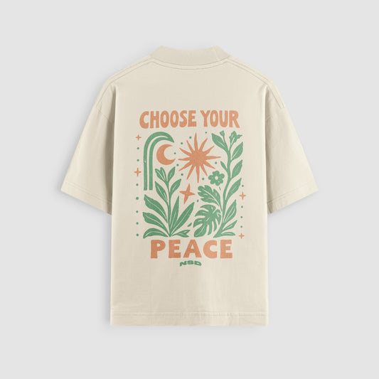 Choose Your Peace Oversized Tee - Greige Back