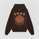 Good Fortune Oversized Hoodie — Brown — Back (否极泰来 kanji, butterfly rising sun graphic)
