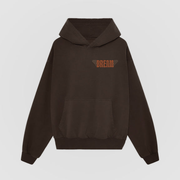 Good Fortune Oversized Hoodie — Brown — Front (chest DREAM wordmark)