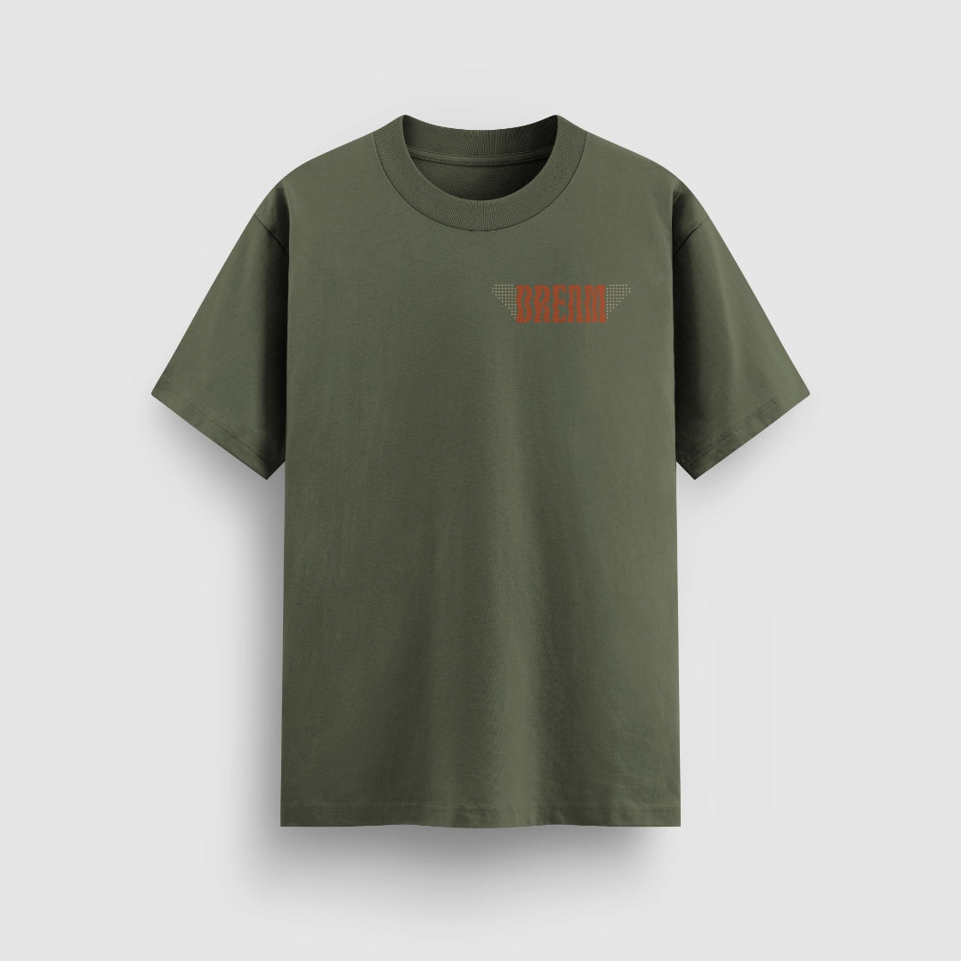Good Fortune Standard Tee — Olive — Front (chest DREAM wordmark)