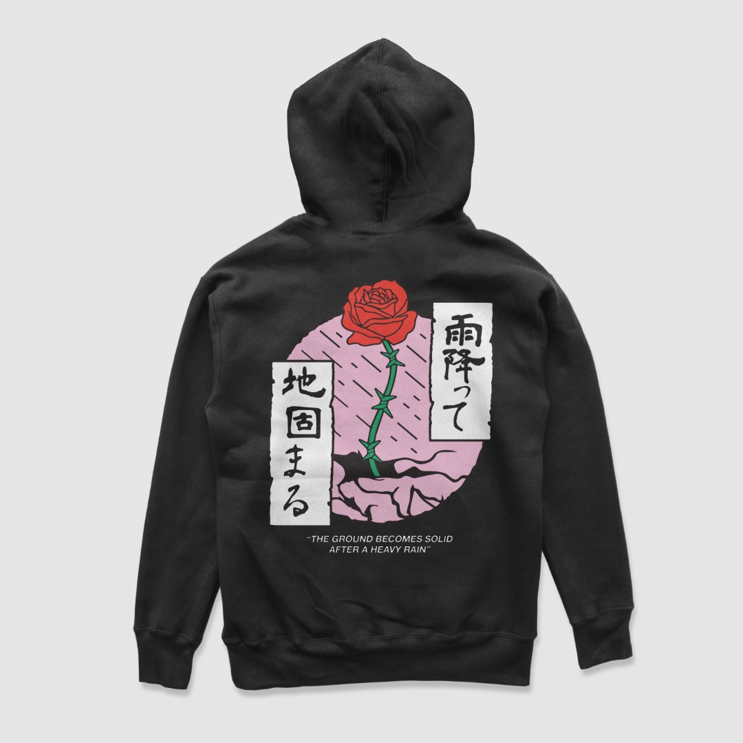 Heavy Rain black standard hoodie, back view - DREAM. mental health streetwear