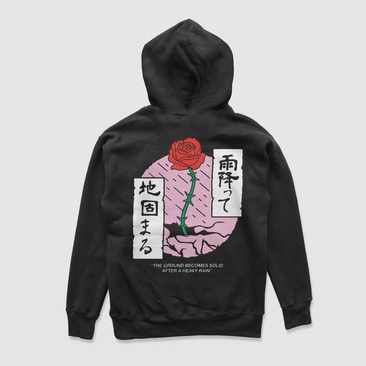 Heavy Rain black standard hoodie, back view - DREAM. mental health streetwear