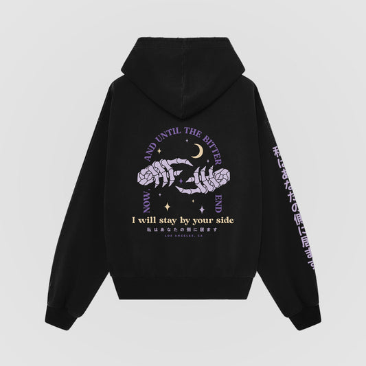 I Will Stay By Your Side Black Oversized Hoodie, back view - DREAM. mental health streetwear