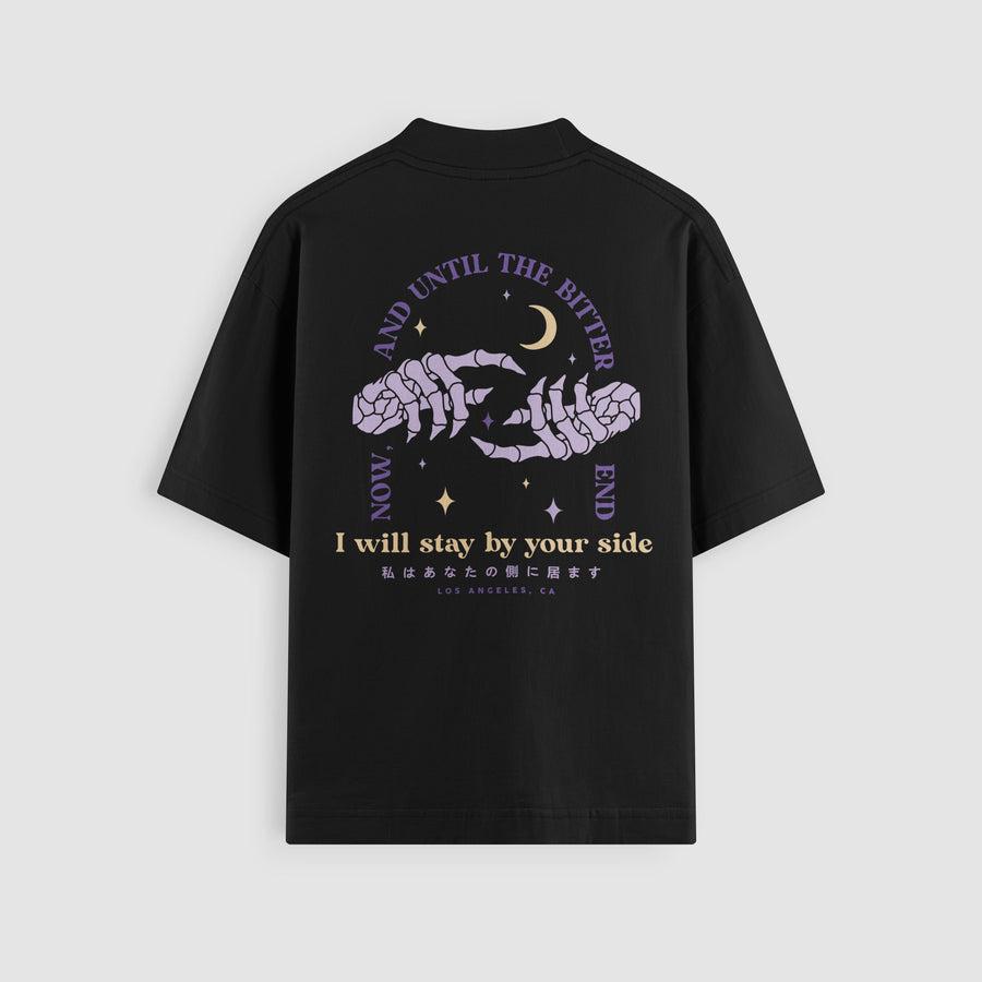 I Will Stay By Your Side Black Oversized Tee, back view - DREAM. mental health streetwear