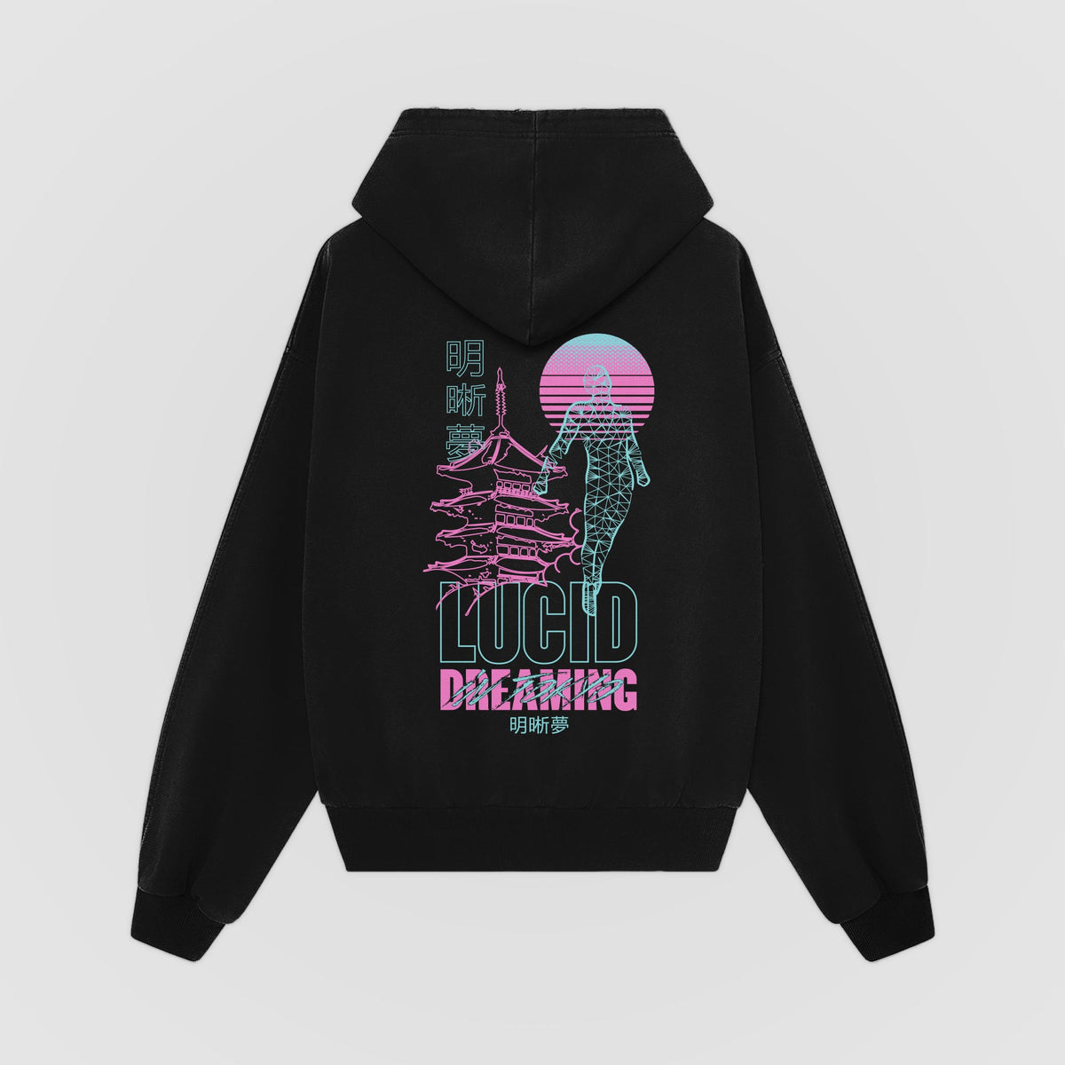 Lucid Dreaming Black Oversized Hoodie, back view - DREAM. mental health streetwear