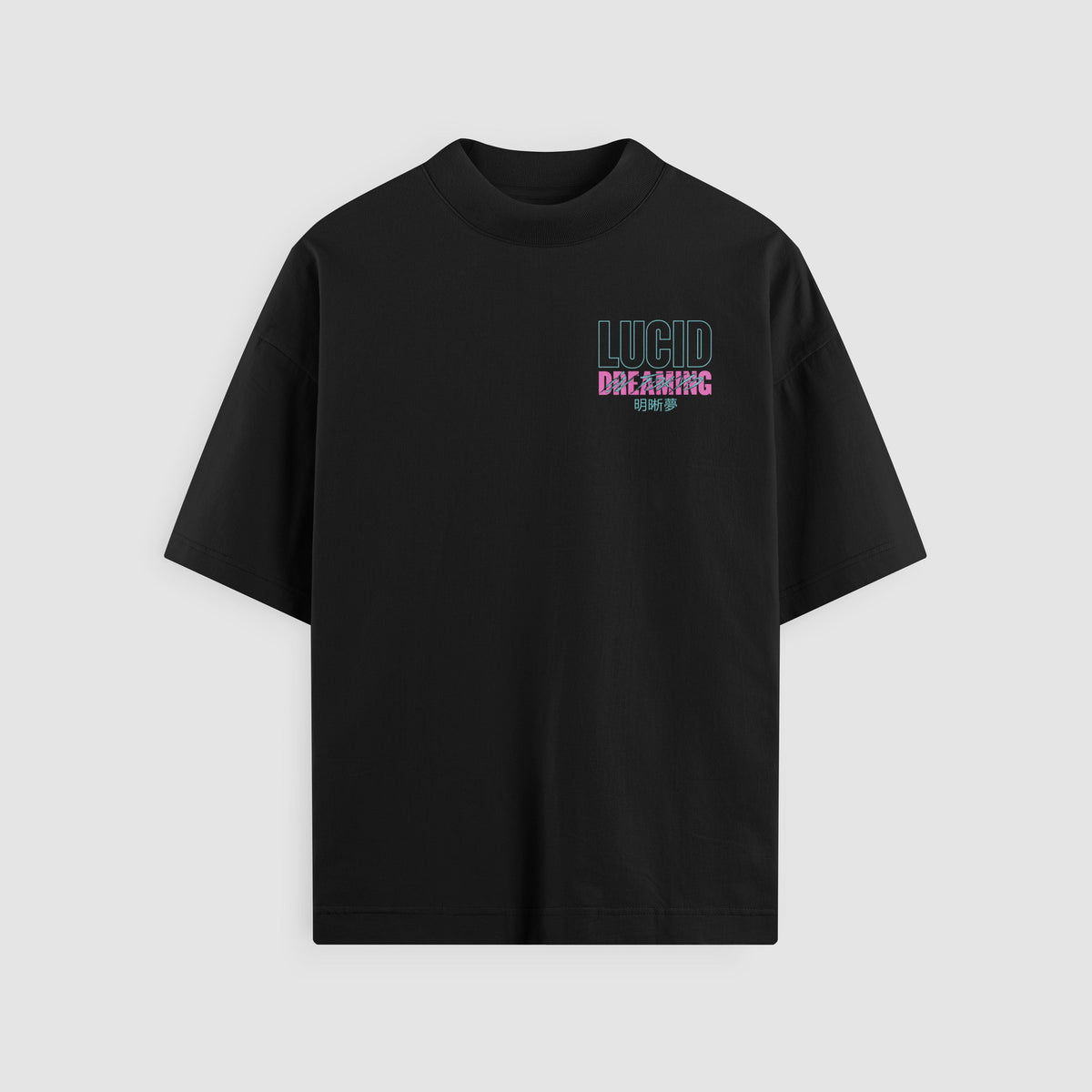 Lucid Dreaming Black Oversized Tee, front view - DREAM. mental health streetwear