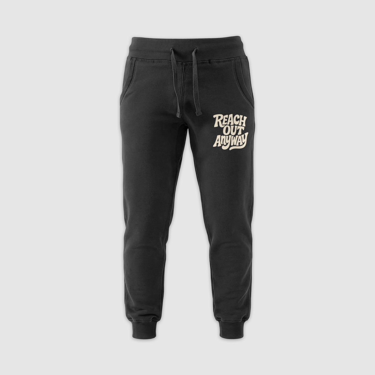 Reach Out Anyway black joggers with cream print