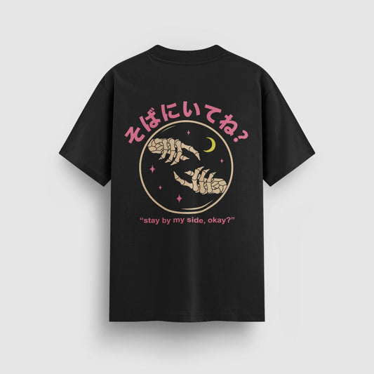 Stay By My Side black standard tee, back view - DREAM. mental health streetwear