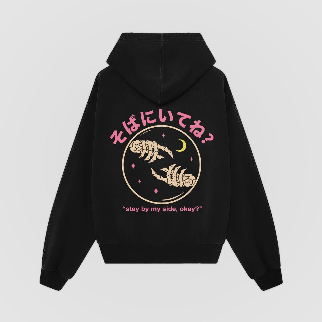 Stay By My Side black oversized hoodie, back view - DREAM. mental health streetwear