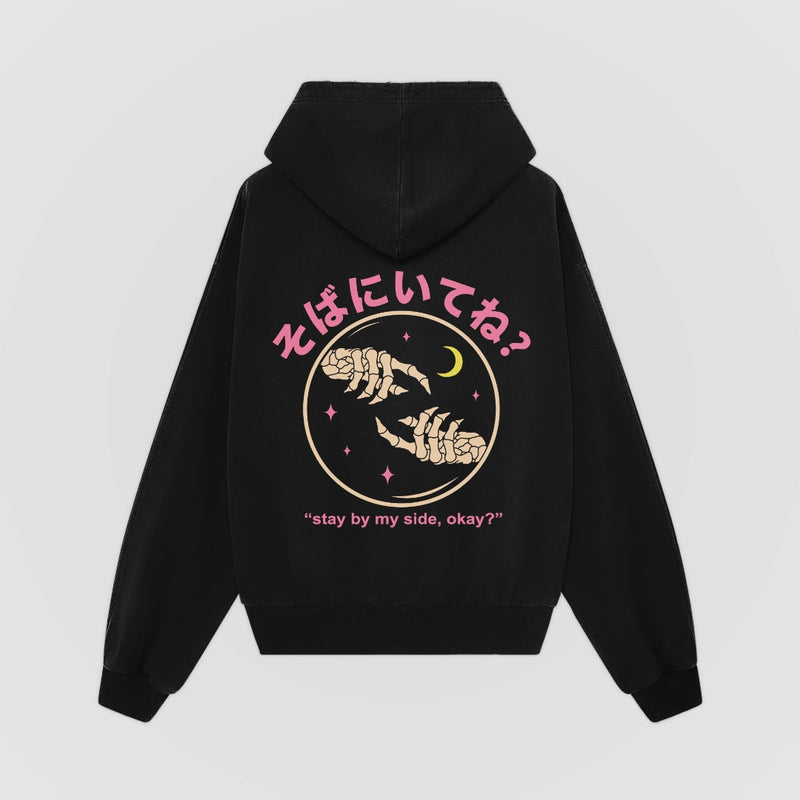 Stay By My Side black oversized hoodie, back view - DREAM. mental health streetwear