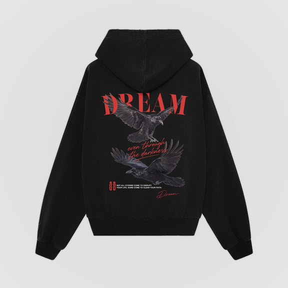 Through Darkness Oversized Tee — Black — Back (DREAM ravens graphic)