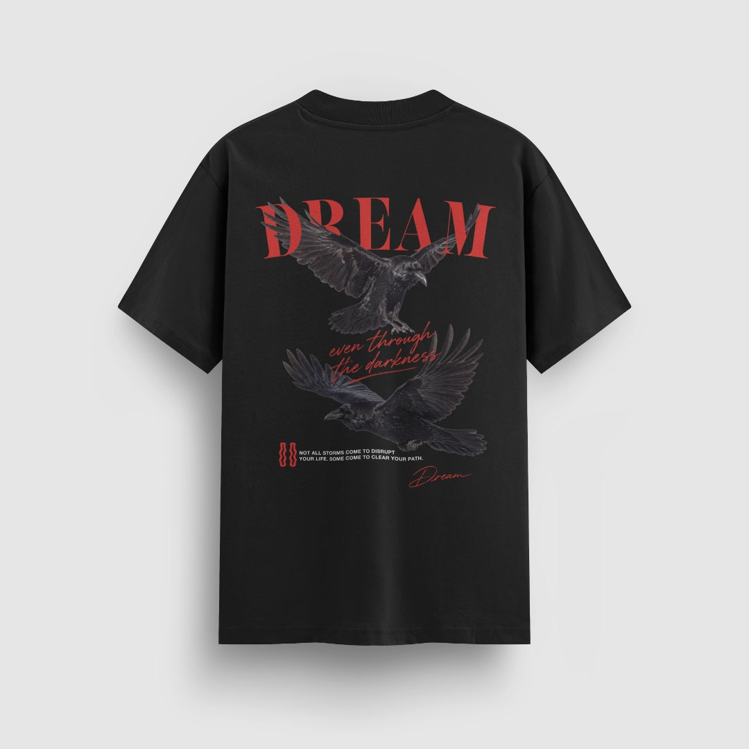 Through Darkness Standard Tee — Black — Back (DREAM ravens graphic)
