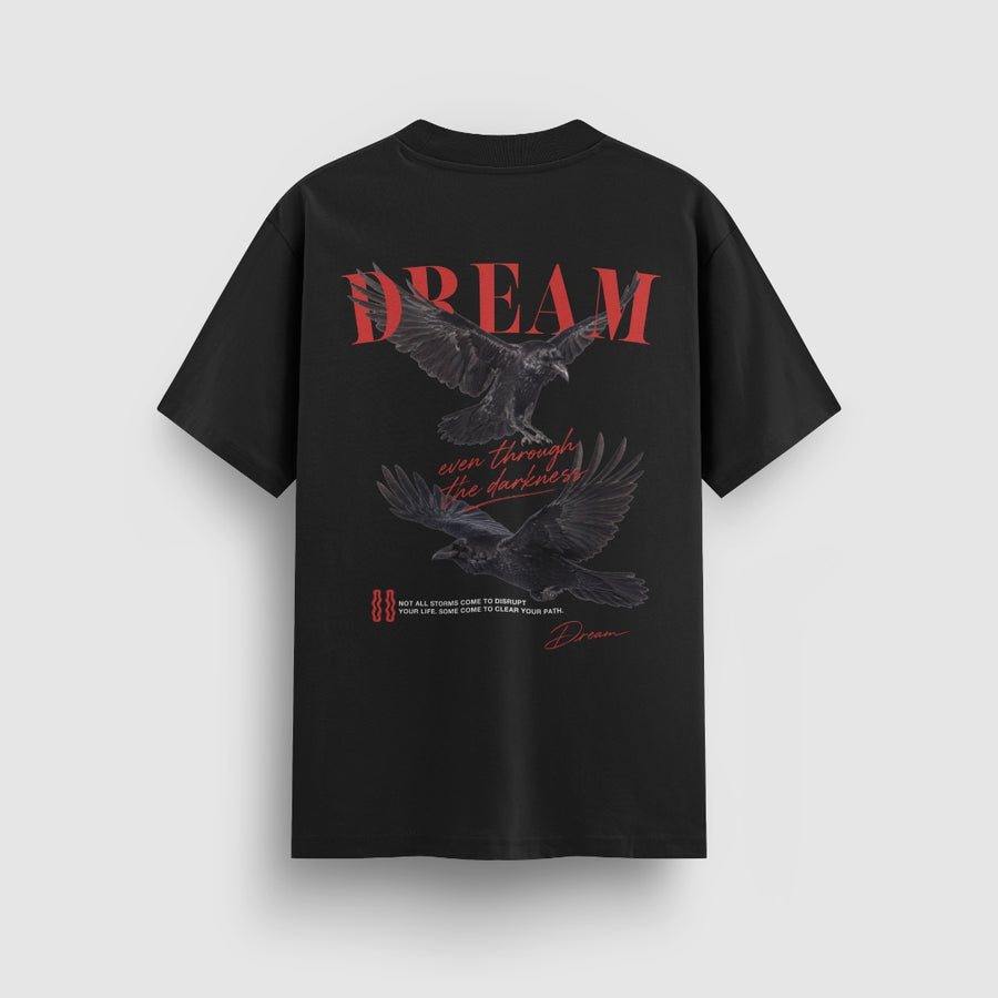 Through Darkness Standard Tee — Black — Back (DREAM ravens graphic)